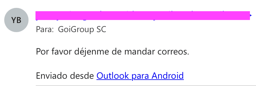 Captura de email de seguidora valorando la sencillez y honestidad del newsletter de GoiGroup
