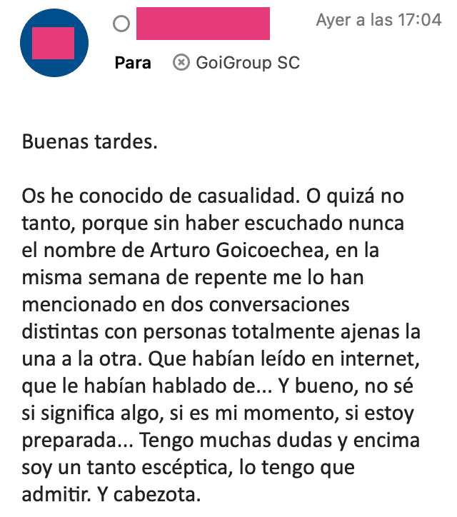 Captura de email de lectora compartiendo su mejoría con el método GoiGroup