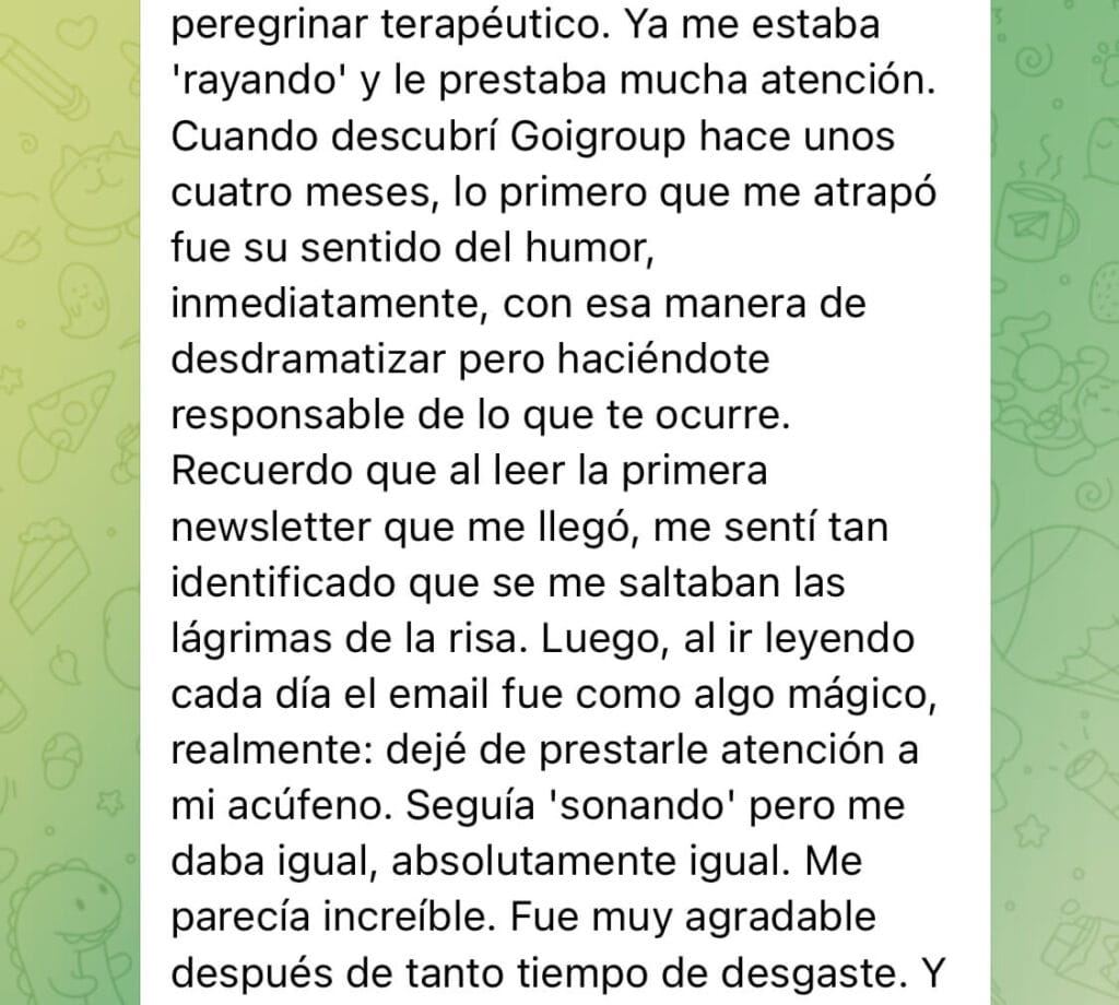 Testimonios de pacientes con acúfenos que mejoraron siguiendo el newsletter de GoiGroup