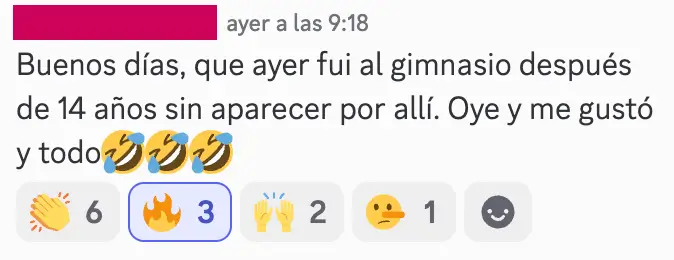 Captura de chat de la membresía: feedback positivo de miembro sobre las lecciones mensuales de GoiGroup