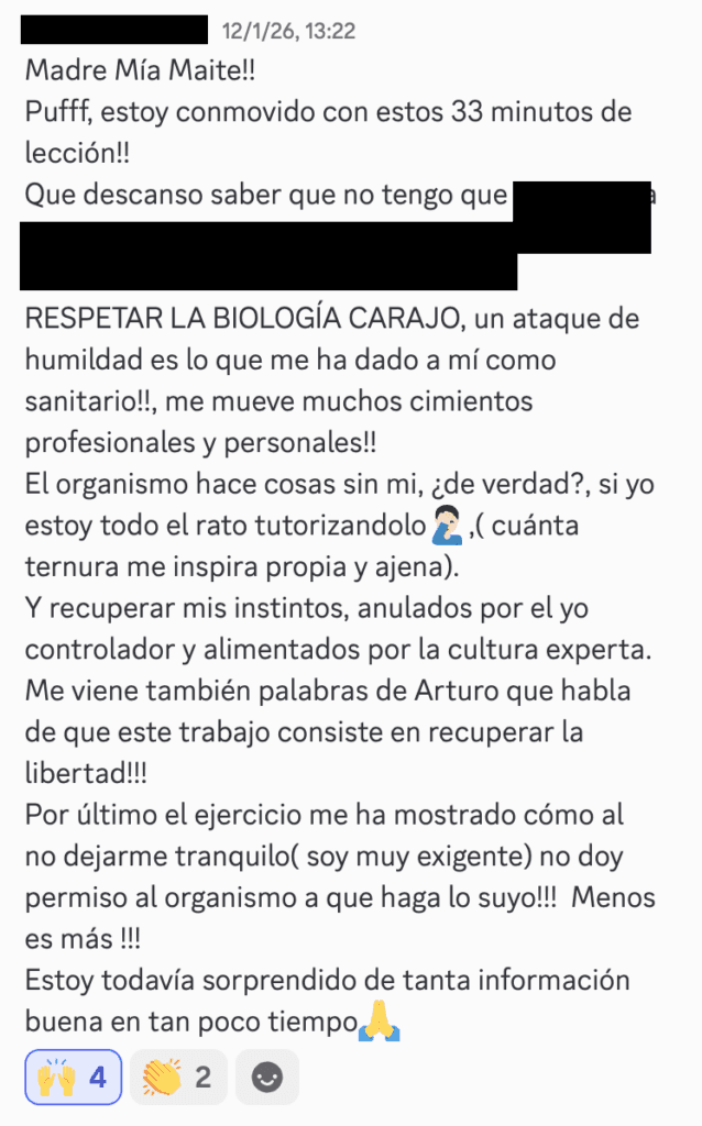 Mensaje de miembro de la membresía describiendo su transformación con el método GoiGroup