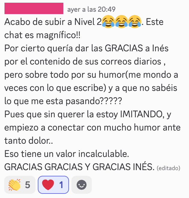 Captura de email de seguidora sobre acompañamiento y alivio de síntomas con GoiGroup